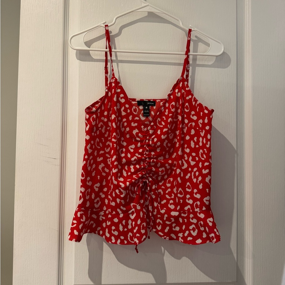 Aqua - Red Leopard Print Ruched Top